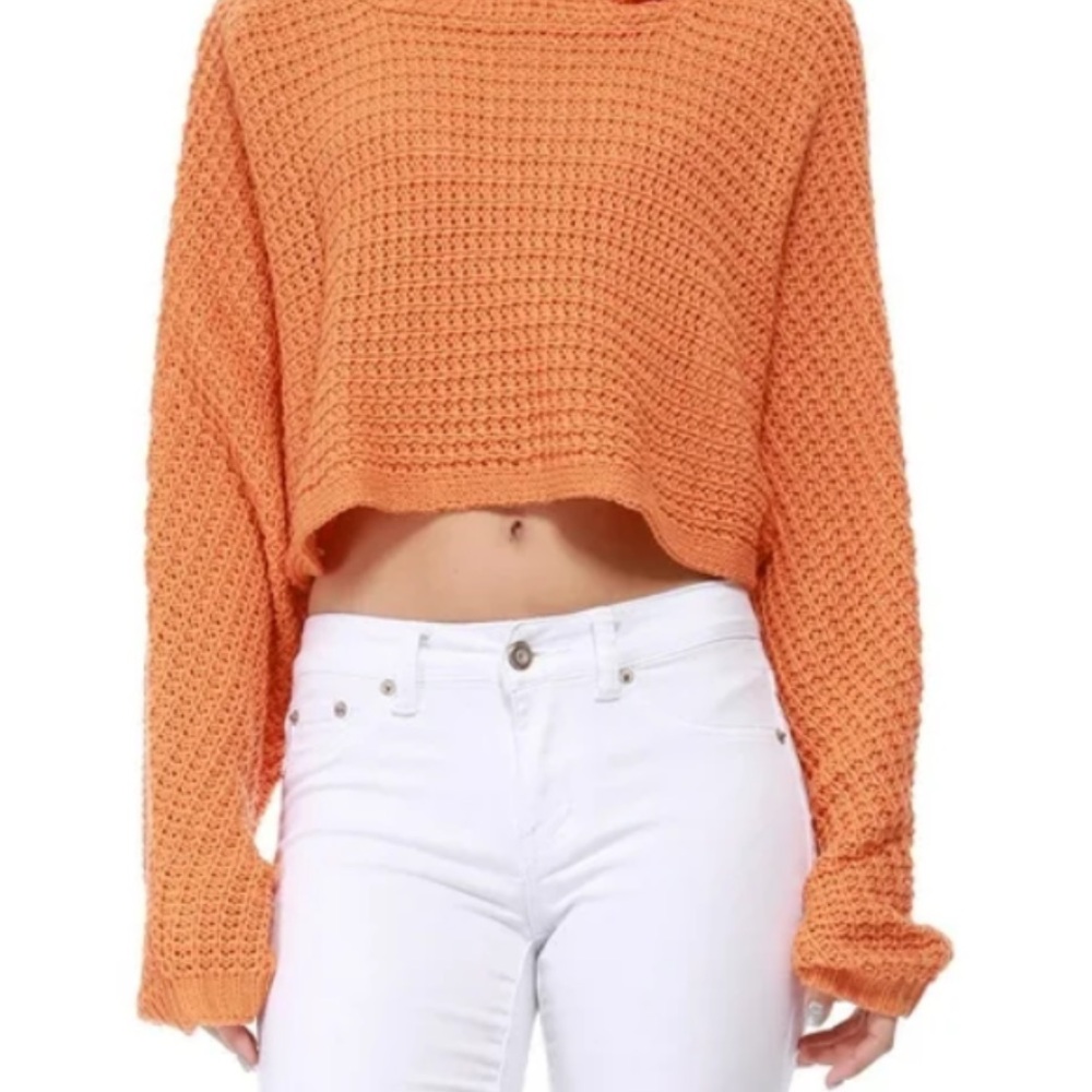 50%offw❤️WILD FABLE Peach Orange Cozy Waffle Knit Pullover Crop Top no tag L 125